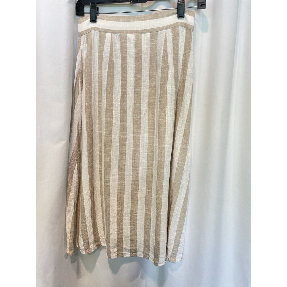 H&M Skirt Linen Viscose Natural Fibers Stripe Neutral Classic Beauty Beachy - Picture 5 of 12